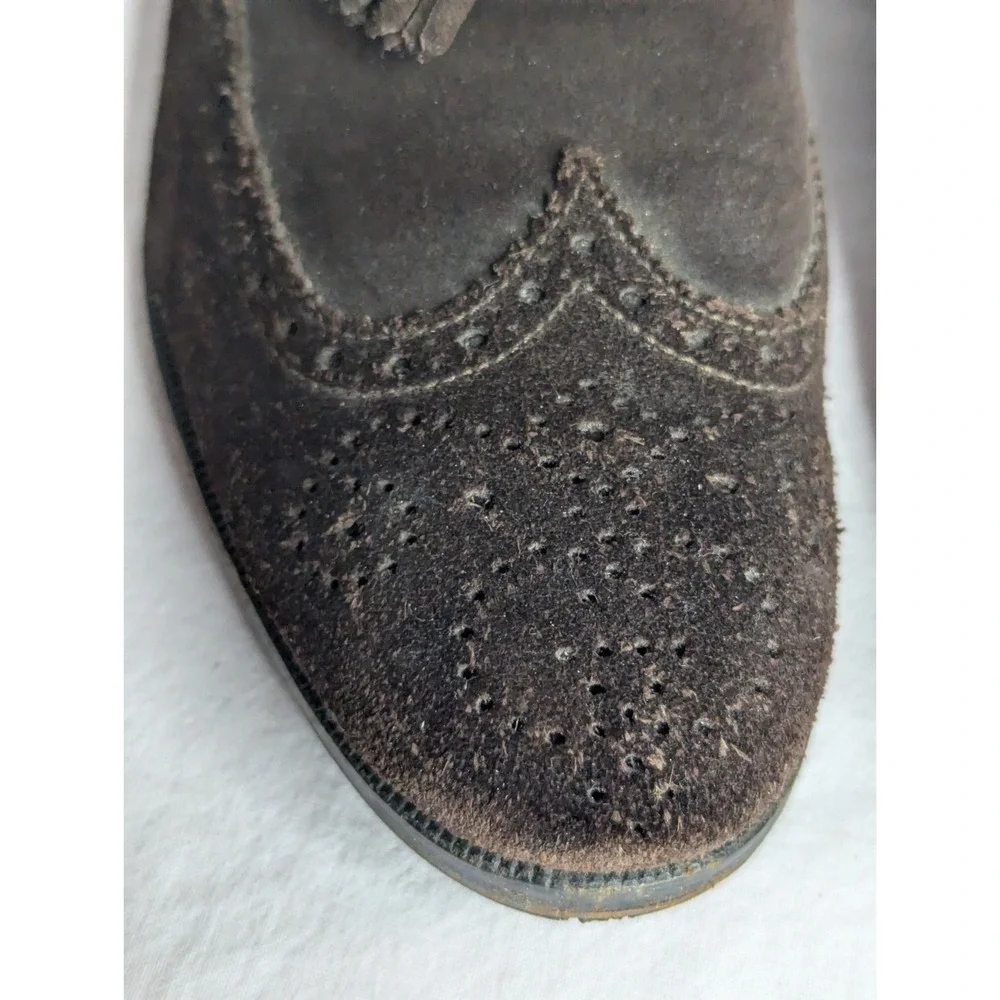 GUCCI VINTAGE brown suede leather mens 42 1/2 Italy Italian tassle loafers shoes
